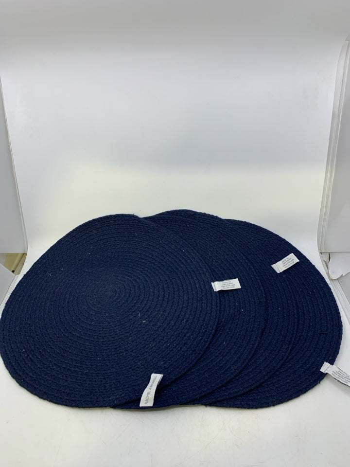 4 DARK BLUE WOVEN PLACEMATS W/ GOLD TREE.
