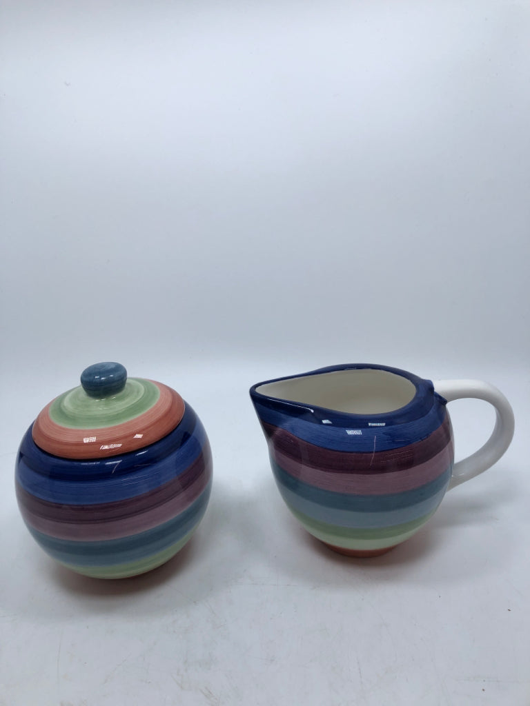 COLORMATE ROTUNDA STRIPED CREAM & SUGAR SET.