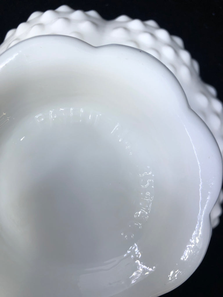 VTG HOBNAIL MILK GLASS CANDLE HOLDER.
