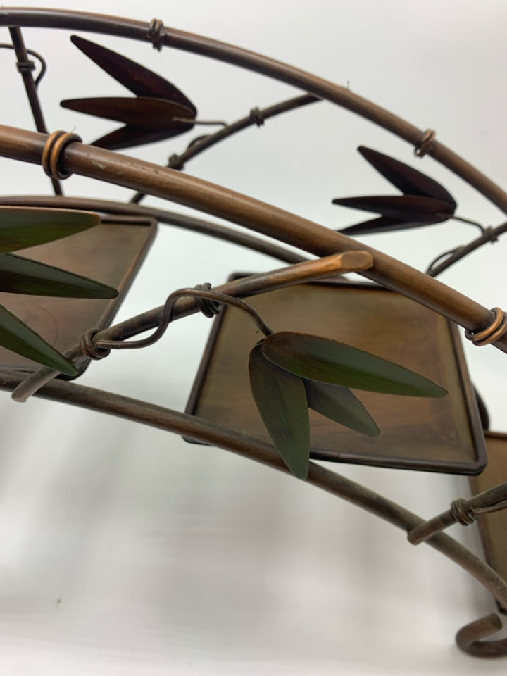 5 TIER BROWN METAL CANDLE STAND W/LEAVES.