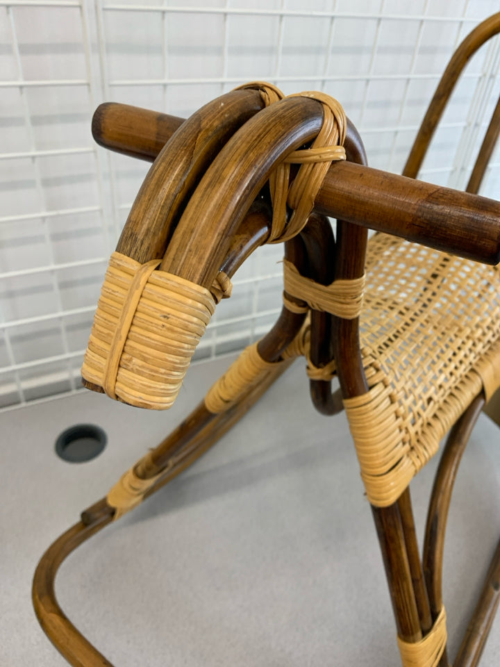 BAMBOO AND RATTAN CANE DECOR ROCKING HORSE.
