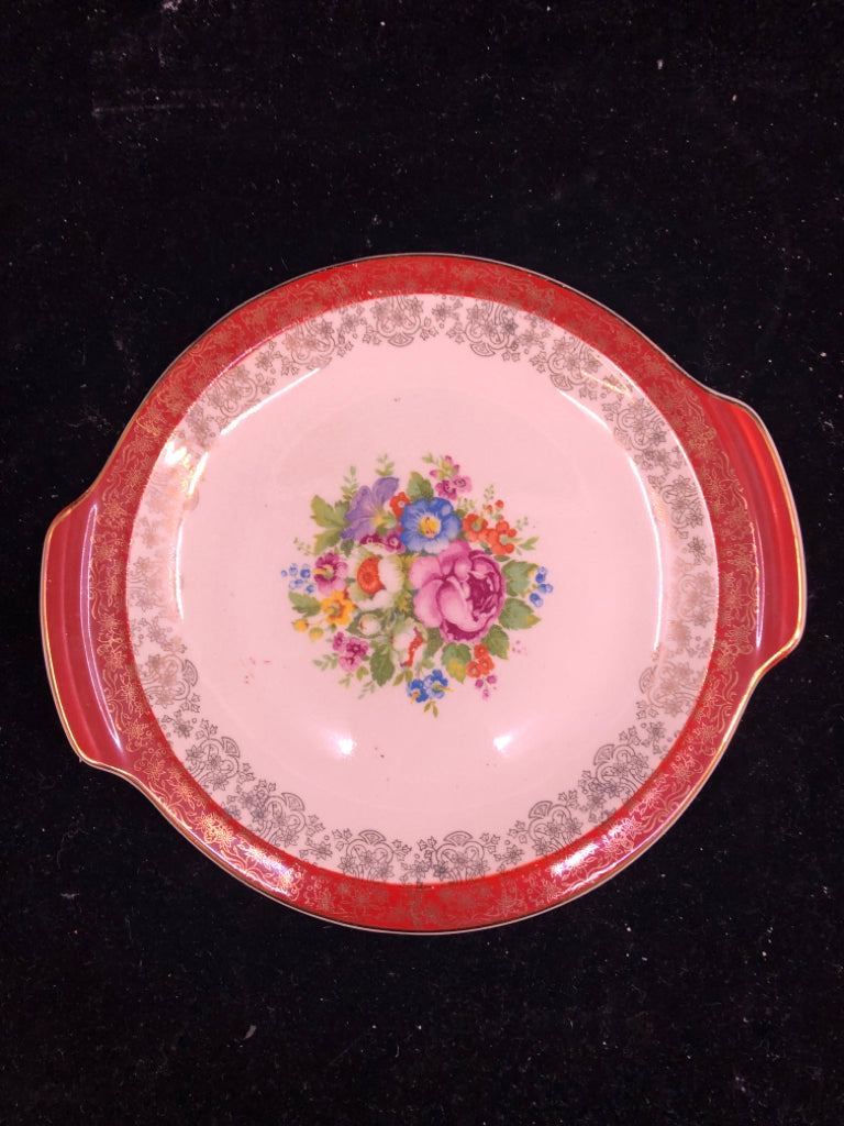 38 PC VTG RED W GOLD ACCENTS AND FLORAL SERV FOR 4.