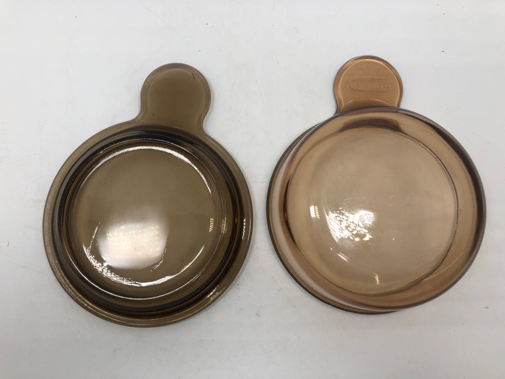 AMBER GLASS CORNING GRAB IT BOWL W/LID.