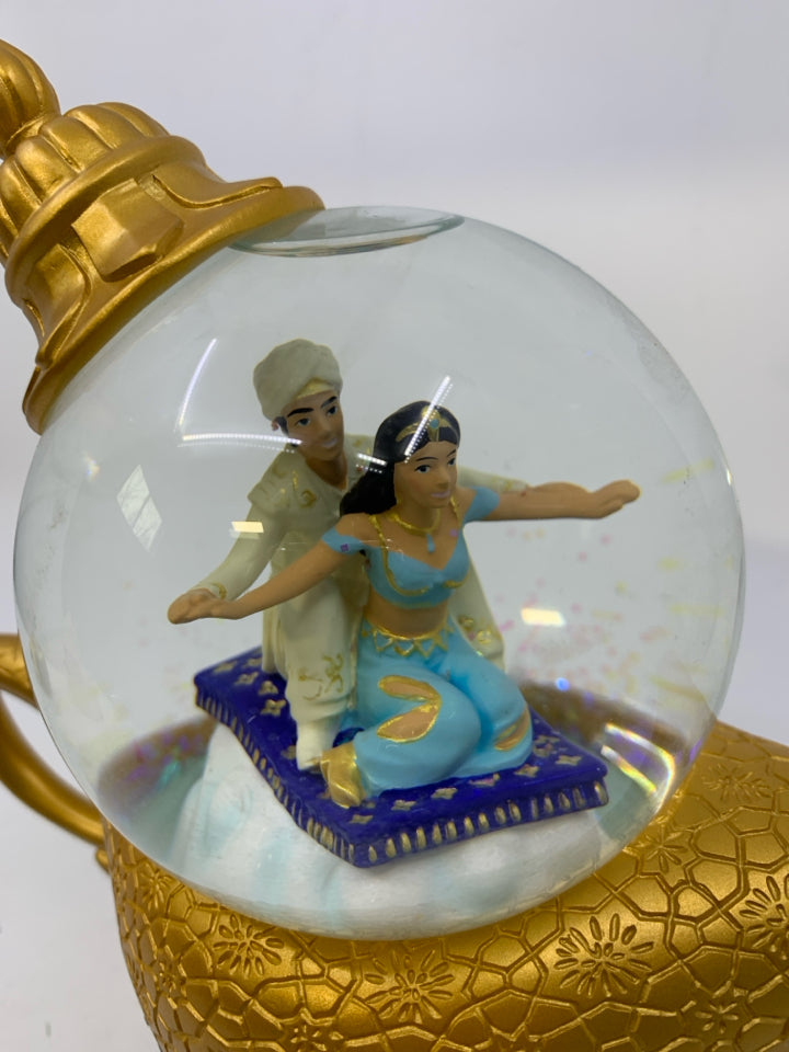 ALADDIN & JASMINE INSIDE JEANIE BOTTLE SNOW GLOBE MUSIC WORKS.