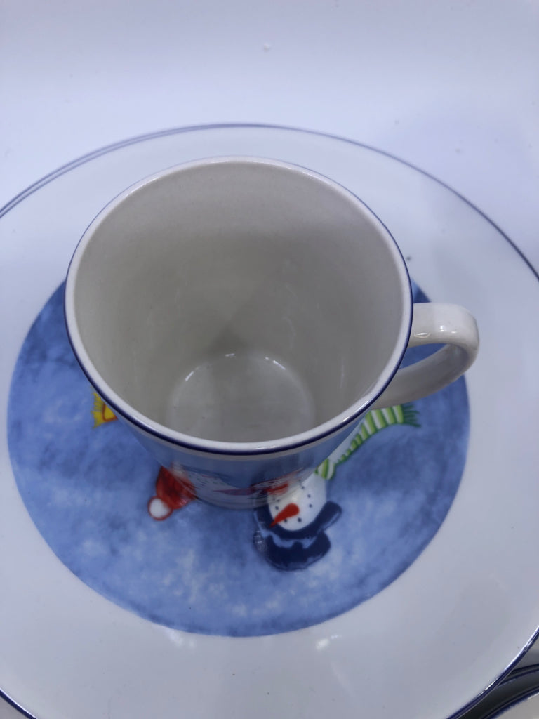 16PC SNOWMAN DISH SET- 4 MUGS, 4 BOWLS, 4 DINNER PLATES, 4 LUNCH PLATES.