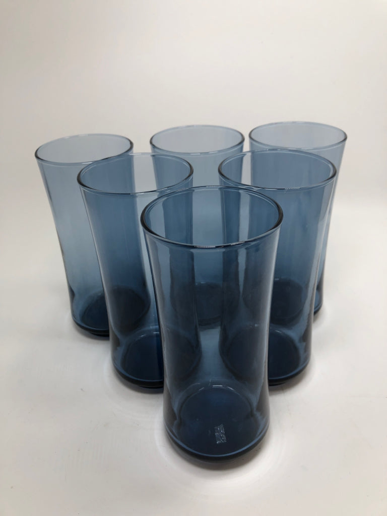 6 BLUE GLASS TUMBLERS.