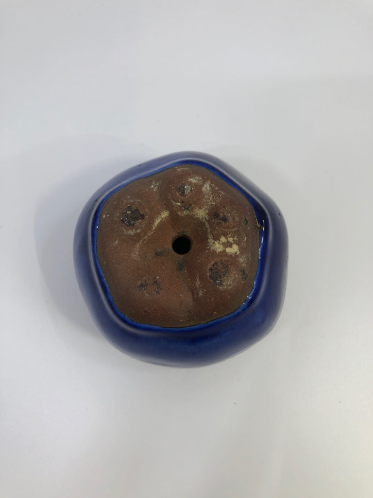 BLUE GLAZED TERRA COTTA APPLE DECOR.