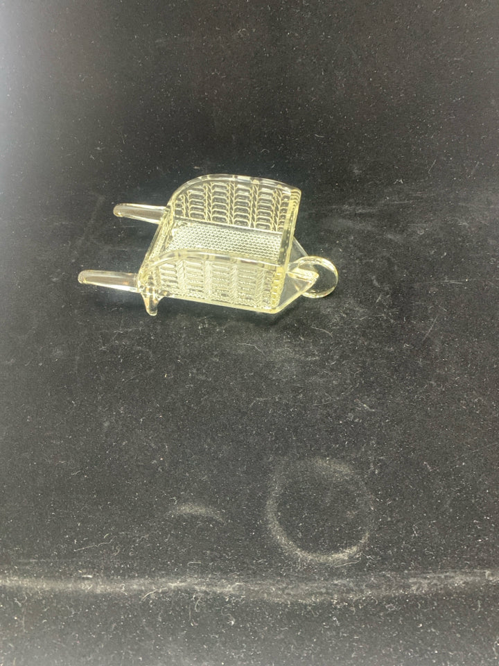 VTG GLASS BASKETWEAVE WHEELBARROW.