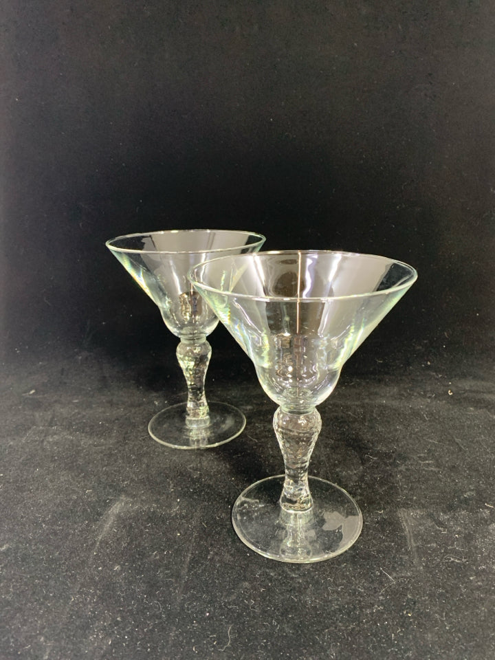 2 MARTELLO MARTINI GLASS W/ HAMMERED STEMS.