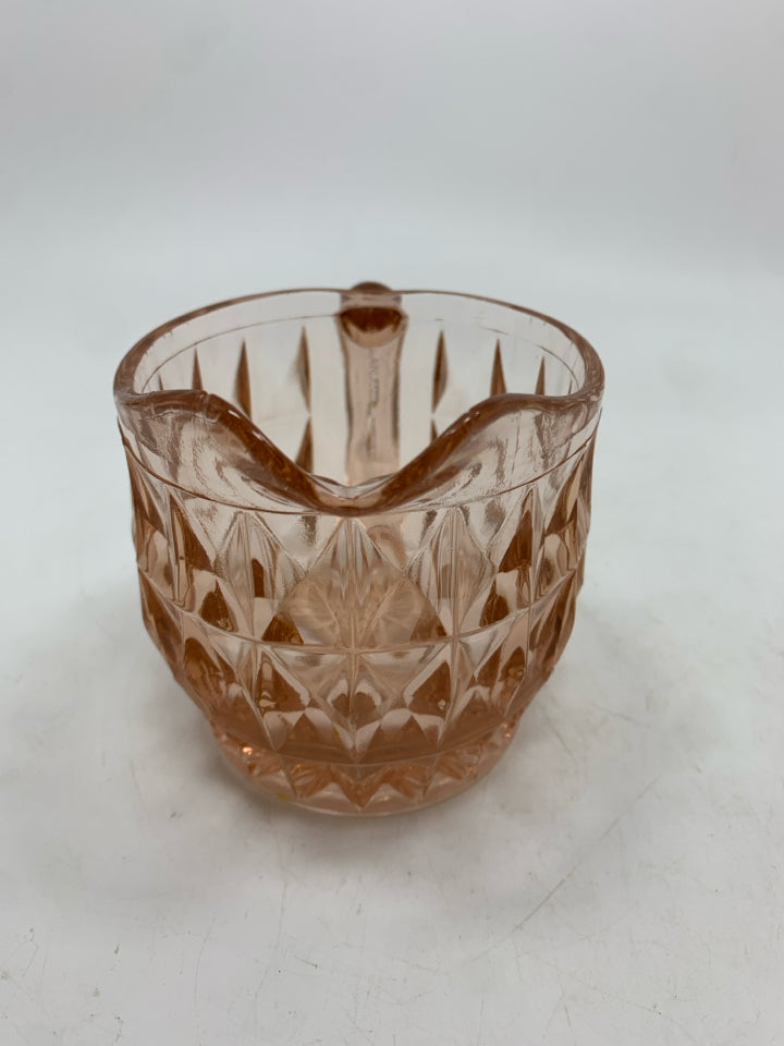 VTG PINK DEPRESSION GLASS CREAMER W/DIAMOND DESIGN.