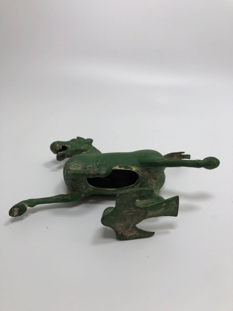 GREEN METAL "FLYING HORSE" STATUE.
