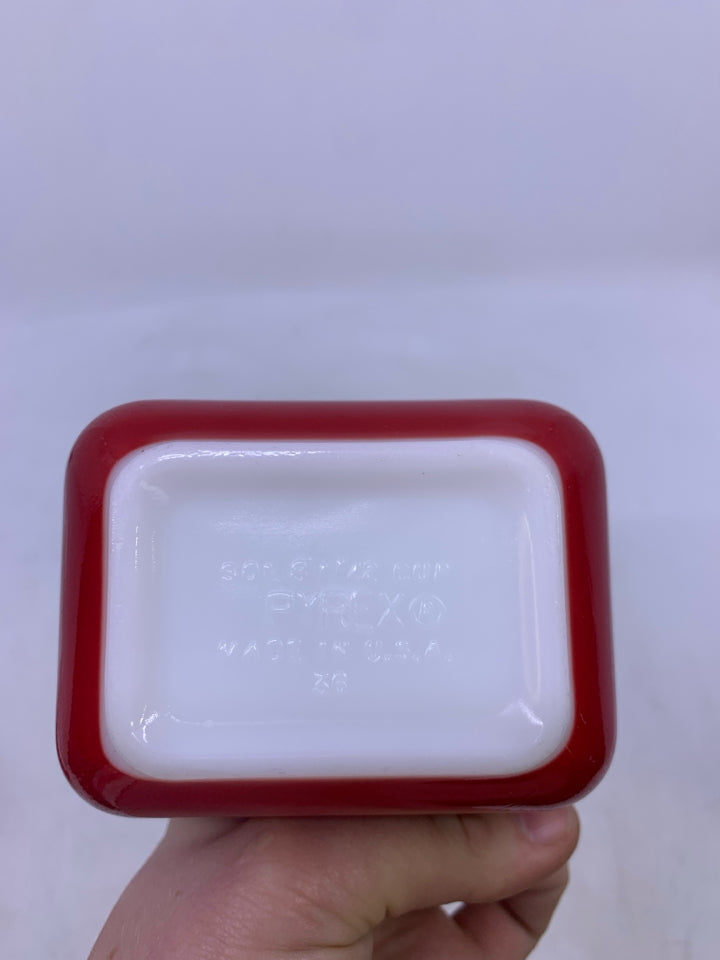 VTG SMALL RED SQUARE FRIDGE DISH W LID.