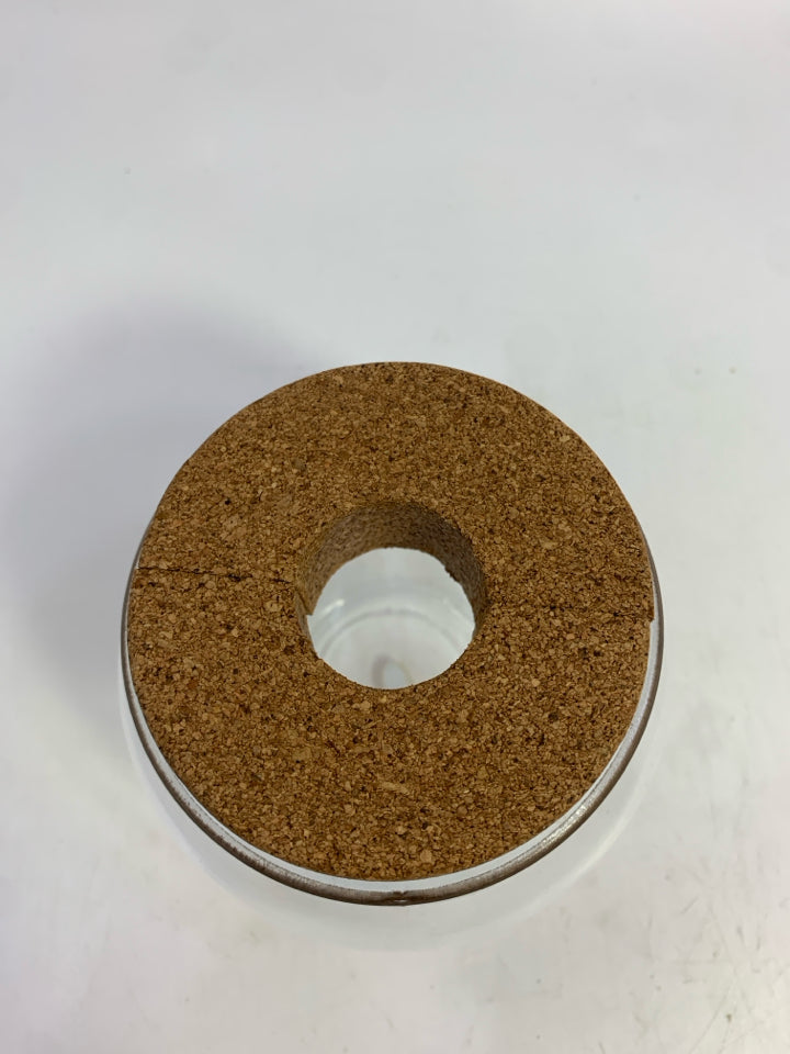 GLASS HYDROPONIC TERRARIUM VASE W/CORK LID.