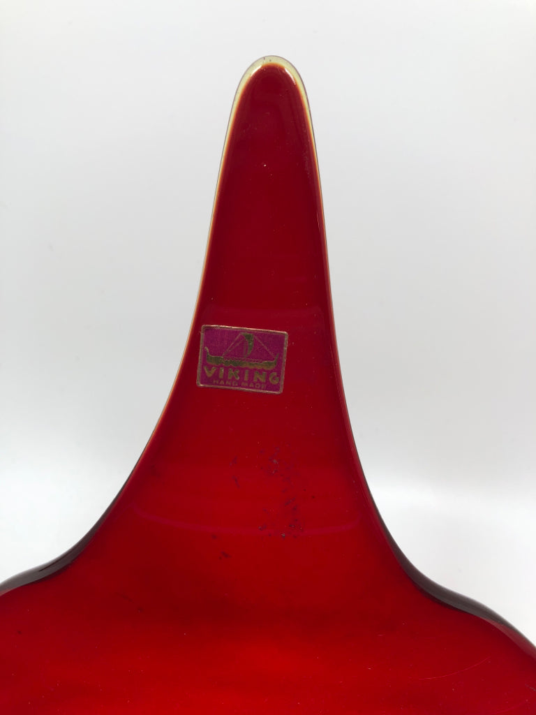 VTG BLOWN-GLASS RED GLASS CENTERPIECE DISH.