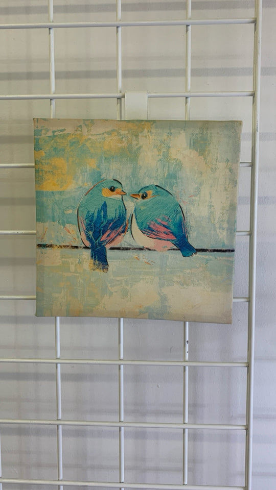 2 TEAL BIRDS CANVAS ART.