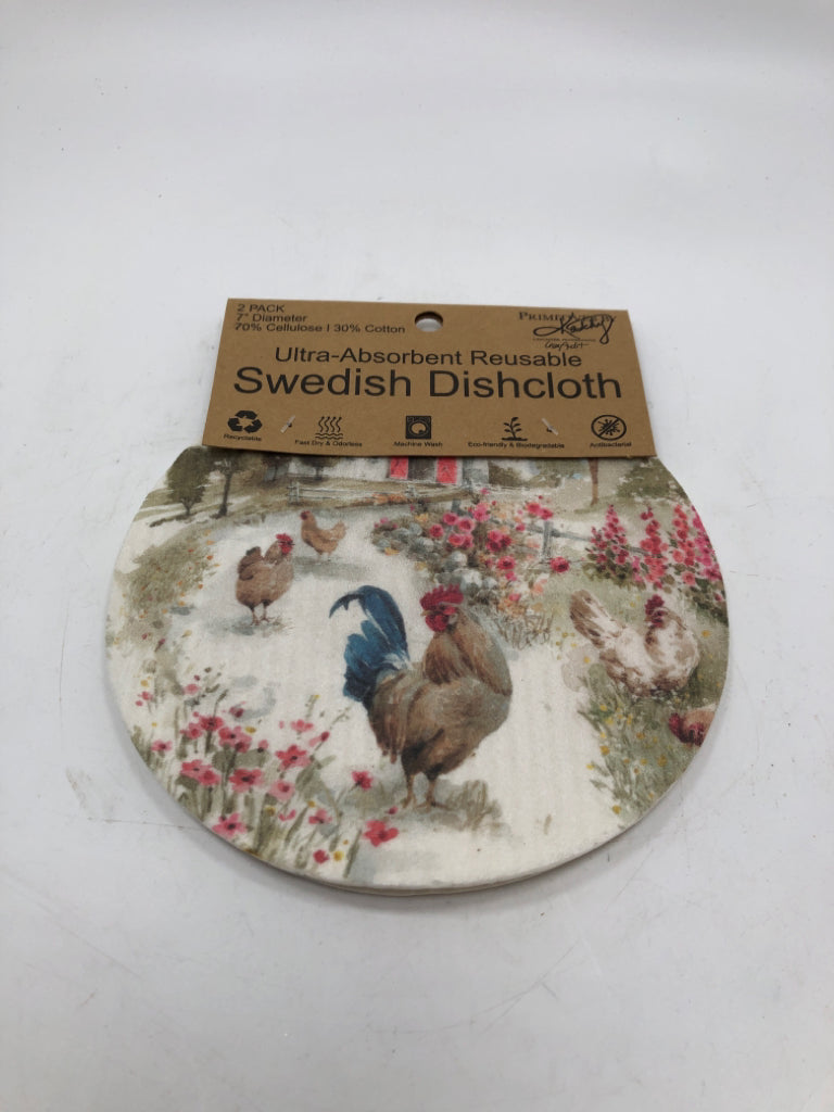 NWT ROOSTER PRINTED SWEDISH DISHCLOTH.