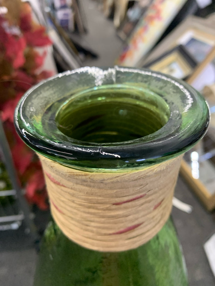 HEAVY GREEN FLOOR VASE W TWINE.
