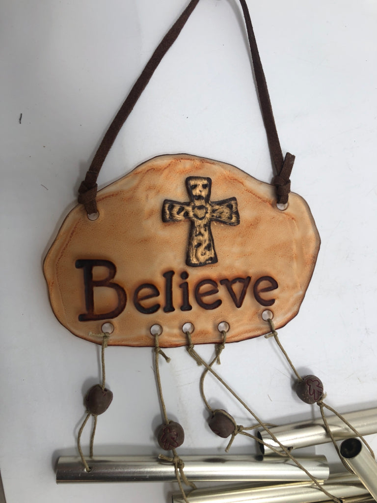 "BELIEVE" GLASS WINDCHIME.