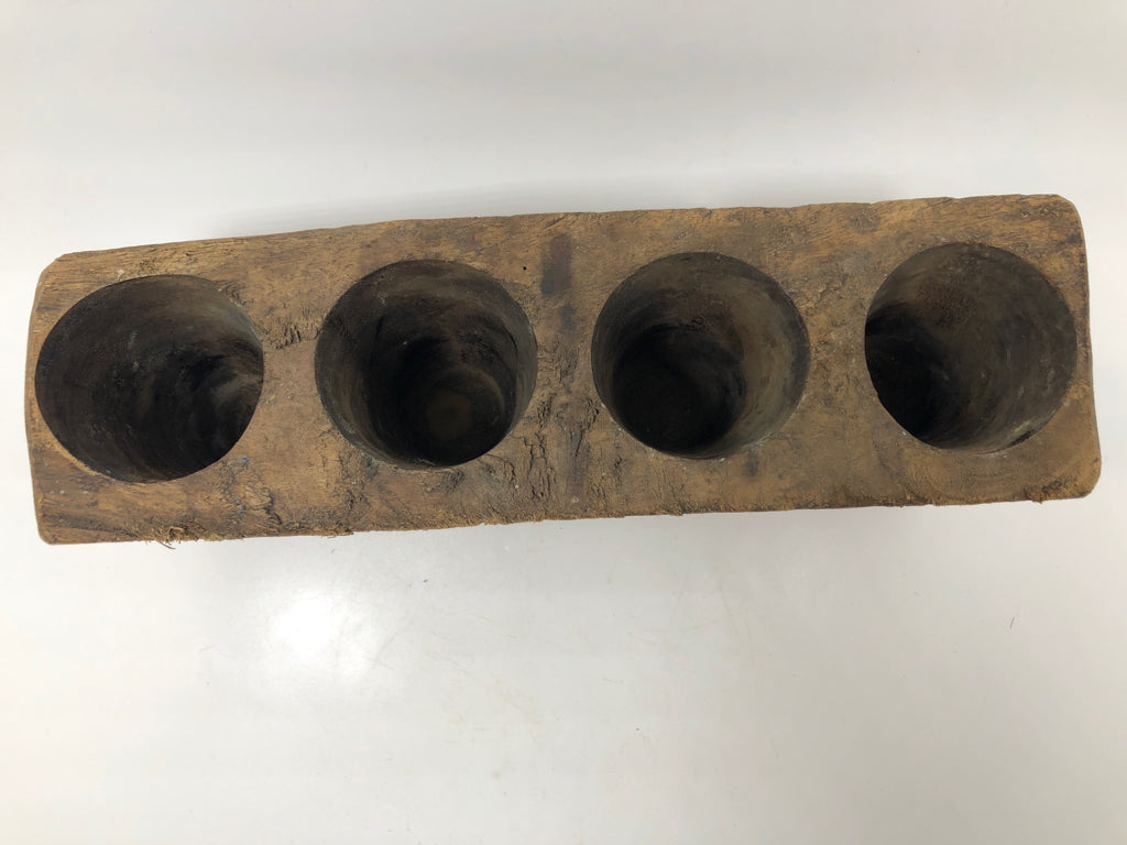 HEAVY WOOD 4-SLOT CANDLE MOLD HOLDER.