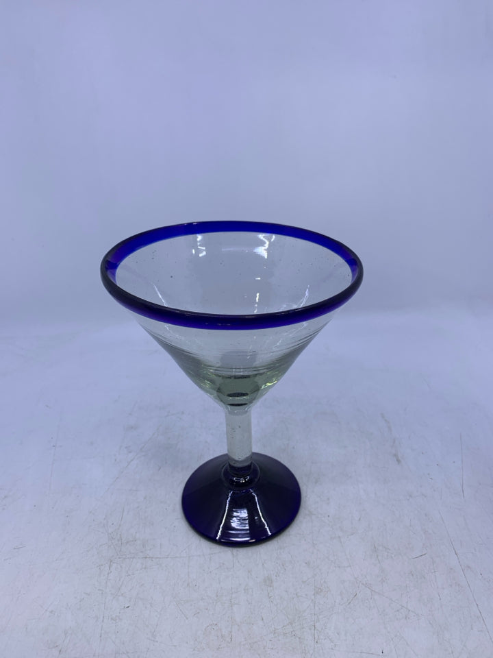2 BLUE RIM MARGARITA GLASSES.