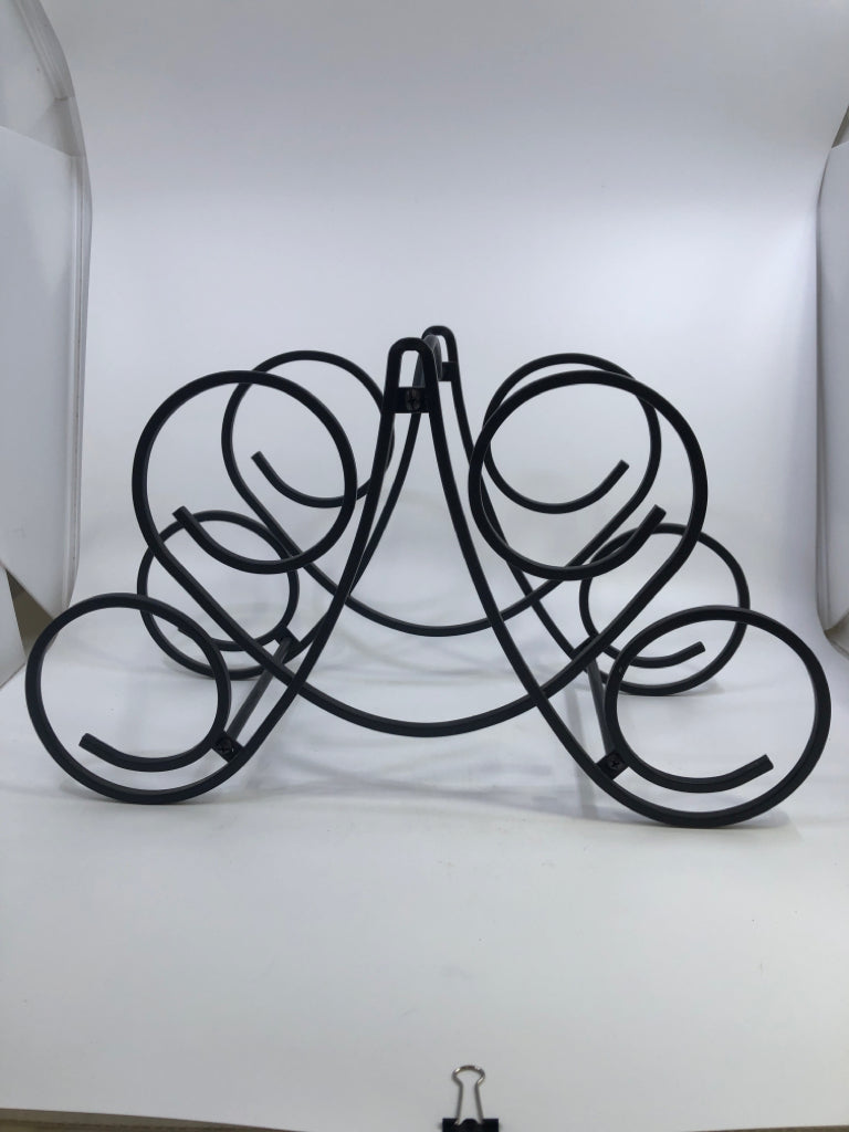BLACK IRON SCROLL WINE RACK.