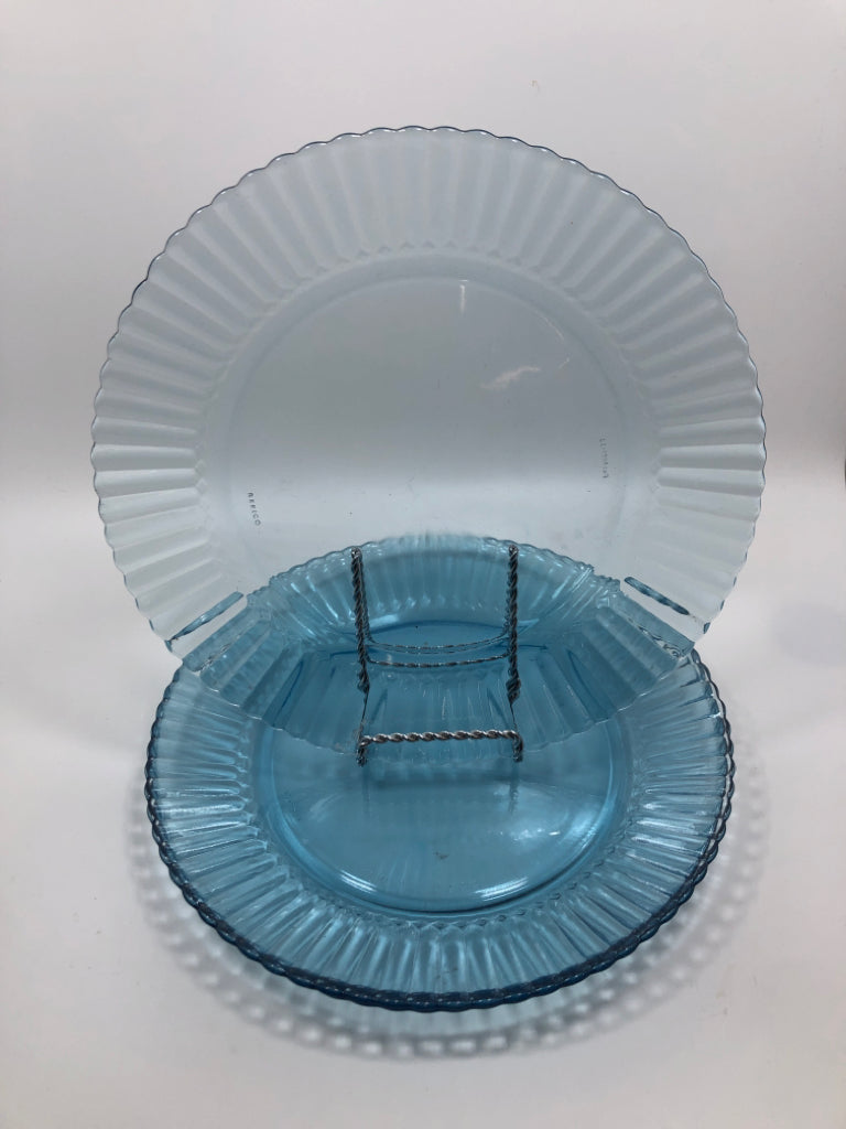 20PC LIGHT BLUE GLASS RIBBED DINNER SET SRVC FOR 4.