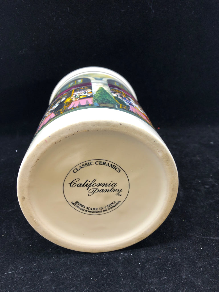CREAM CANISTER W/ CITY STREET SCENE.