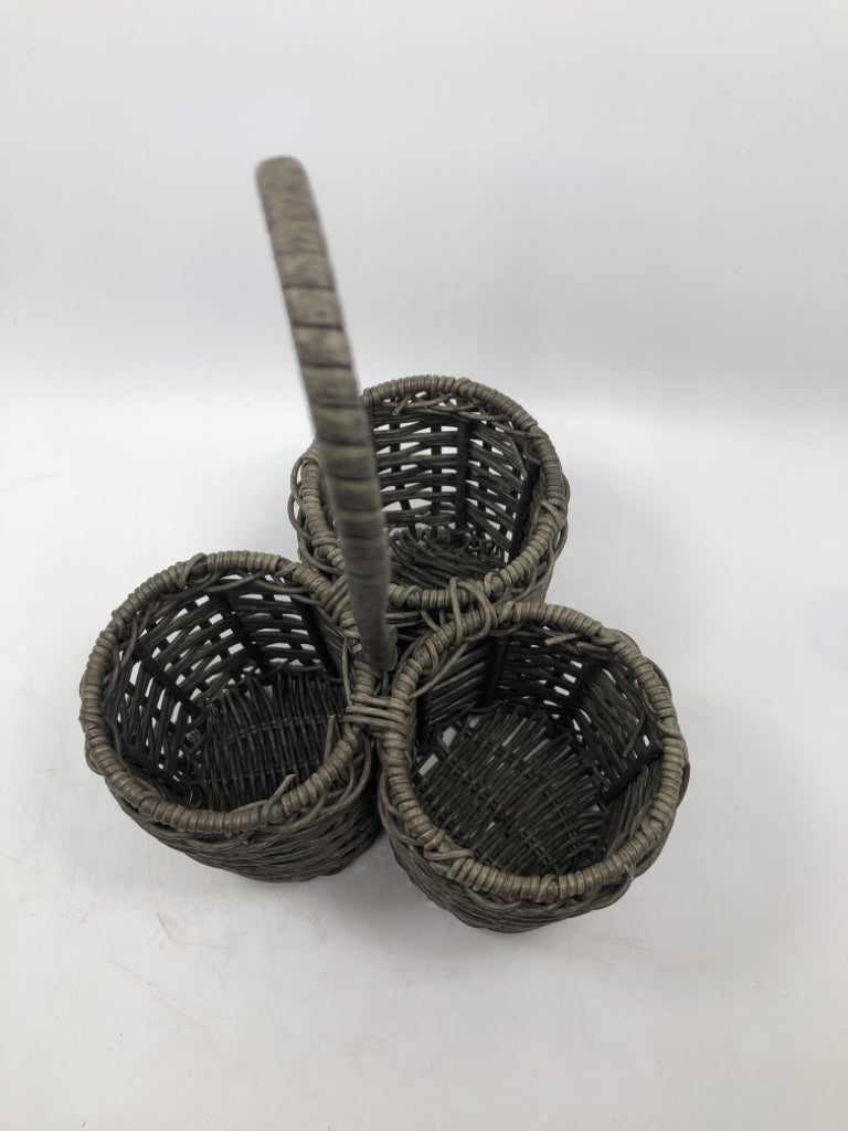 3-SECTION GRAY WICKER ORGANIZER.