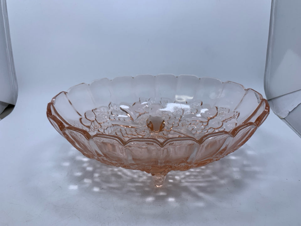 PINK GLASS FOOTED FRUIT BOWL.