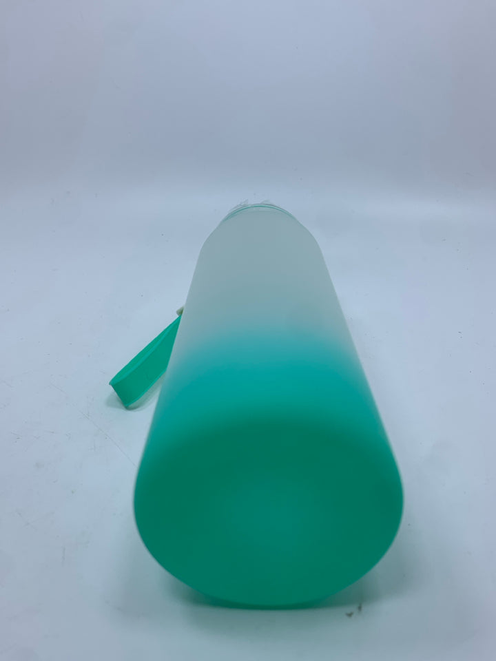 NIB FROSTED TEAL GLASS TRAVEL CUP.