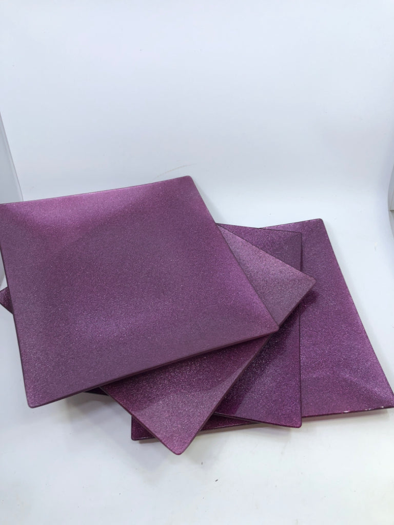 4 LARGE SQUARE SPARKLED PURPLE PLATES.