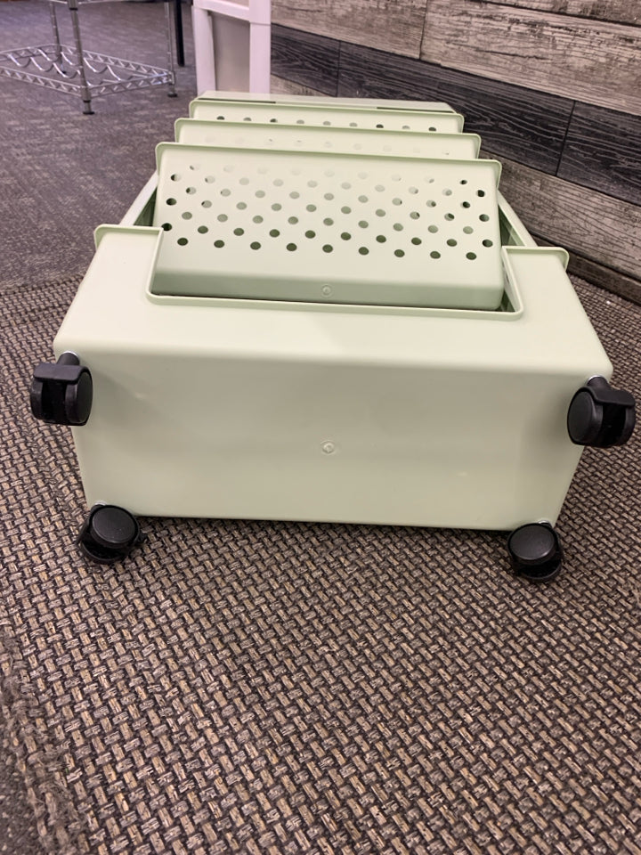 MINT GREEN DIVIDED SECTION ROLLING CART.