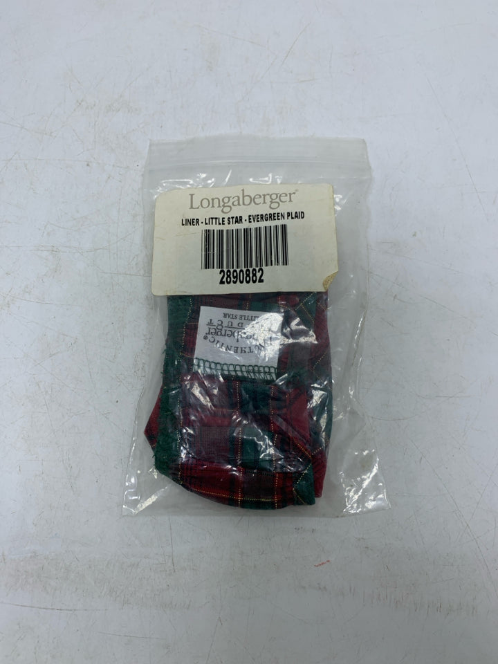 LONGABERGER LITTLE STAR EVERGREEN PLAID LINER IN BAG.