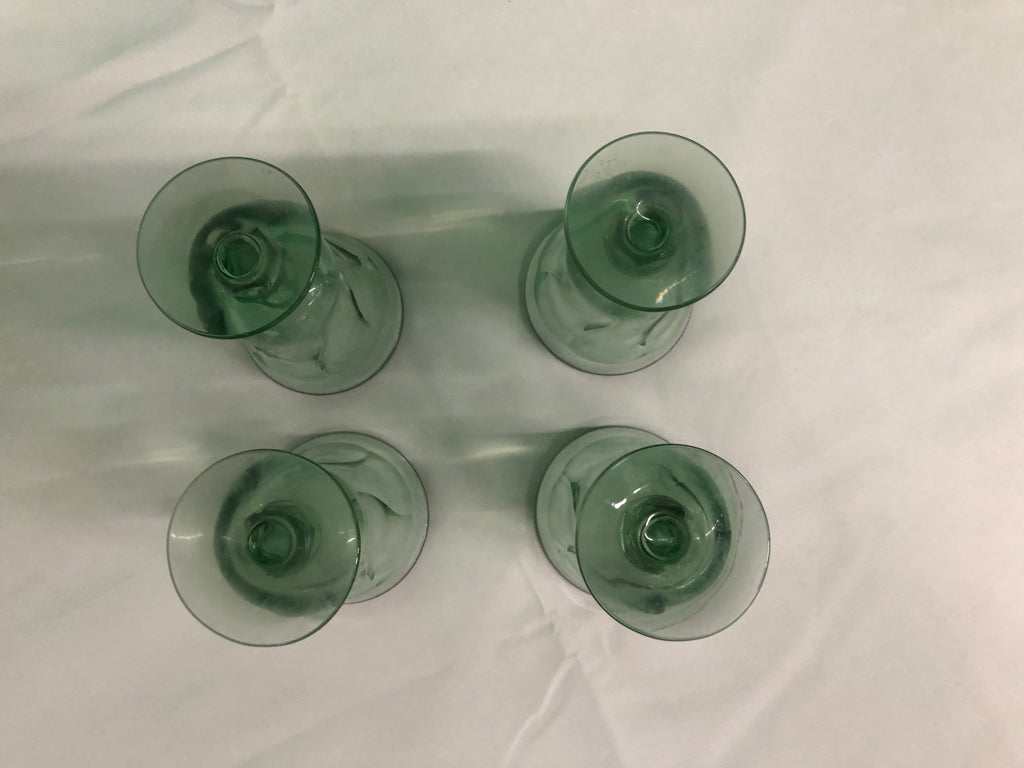 4 GREEN GLASS SMALL SUNDAE CUPS.