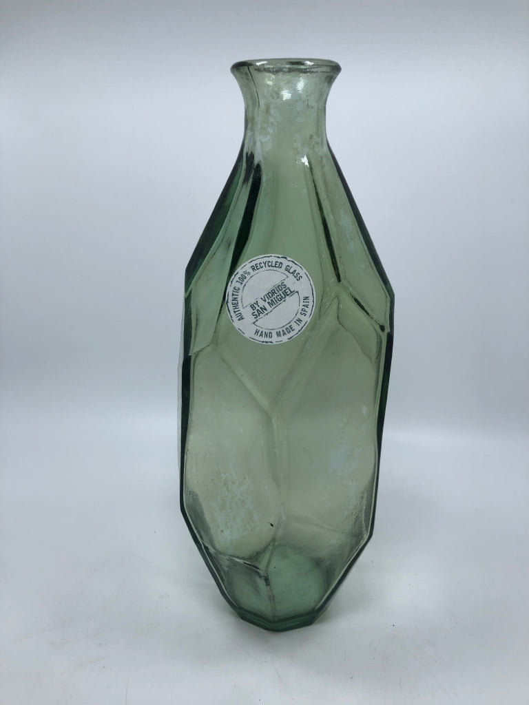 VIDRIOS SAN MIGUEL GEOMETRIC GREEN GLASS VASE.