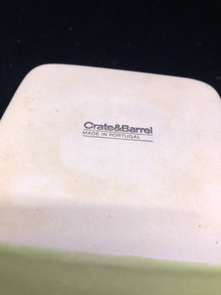 2 LIGHT GREEN SQUARE BOWLS W/ SCALLOP EDGE CRATE&BARREL.