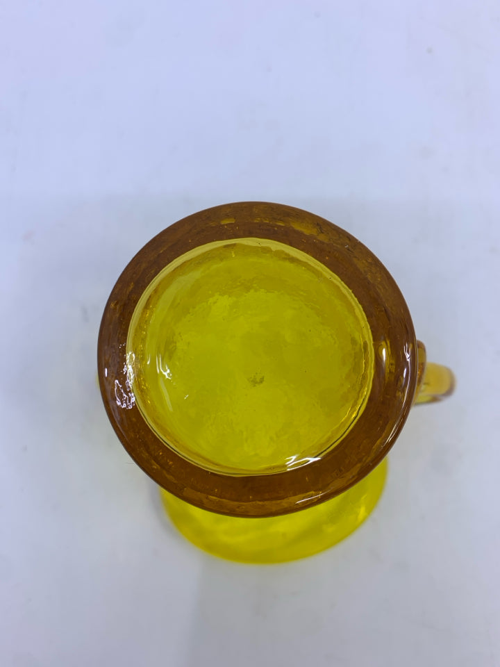 RUFFLE EDGE YELLOW CRACKLE VASE.