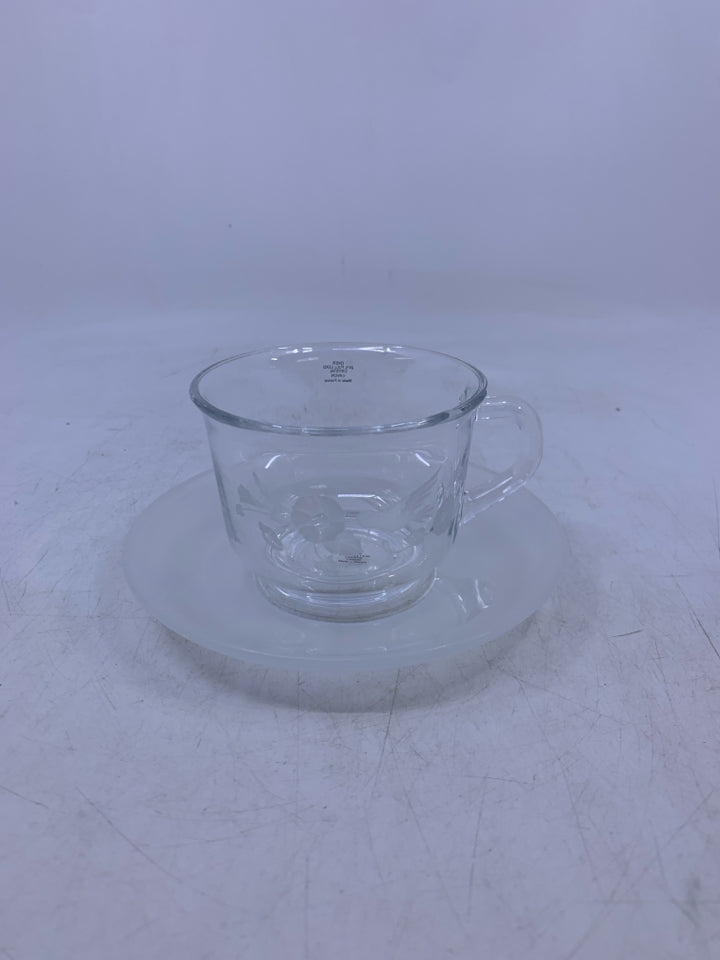 FROSTED PLATE CLEAR CUP W/ HUMMING BIRD.
