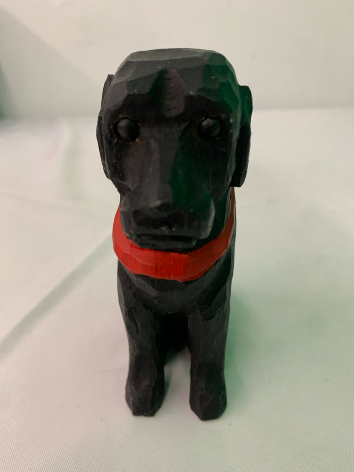 BLACK WOOD CARVED BLACK LAB DOG.