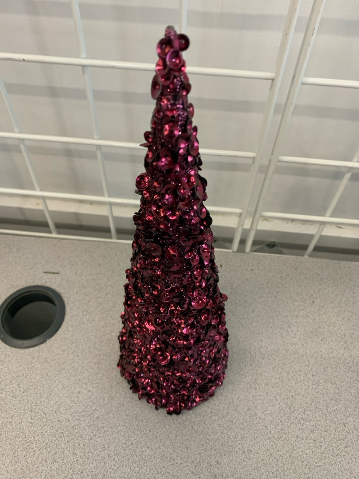 MAGENTA SEQUINS CHRISTMAS CONE.