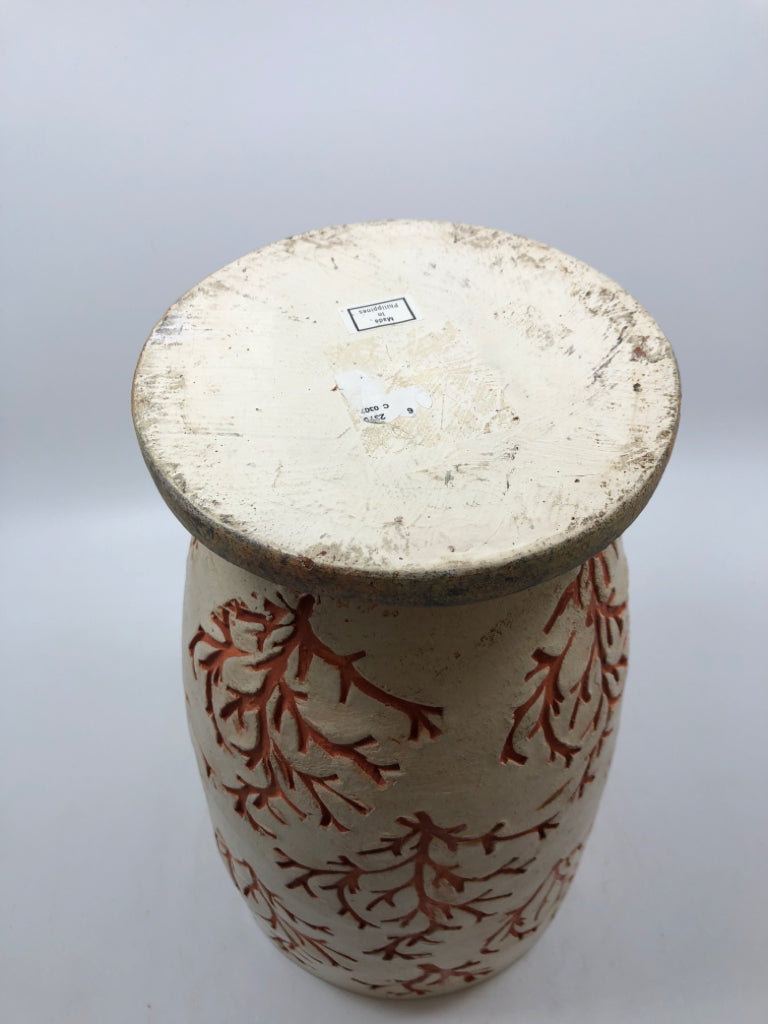CORAL PRESSED STONEWARE CANISTER.