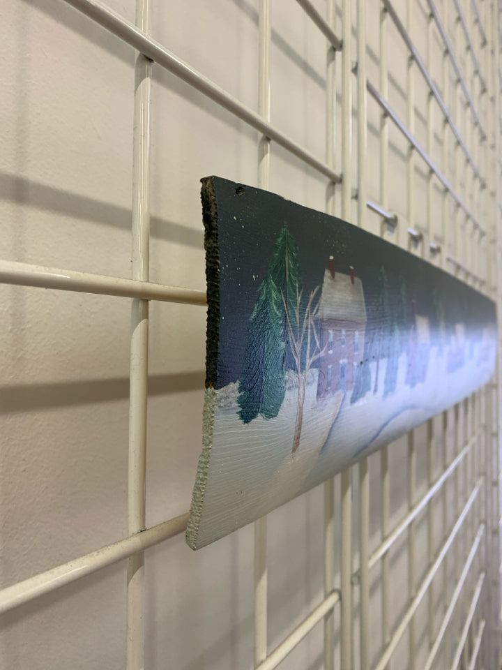 SNOWY COTTAGES PAINTED WOOD WALL ART.