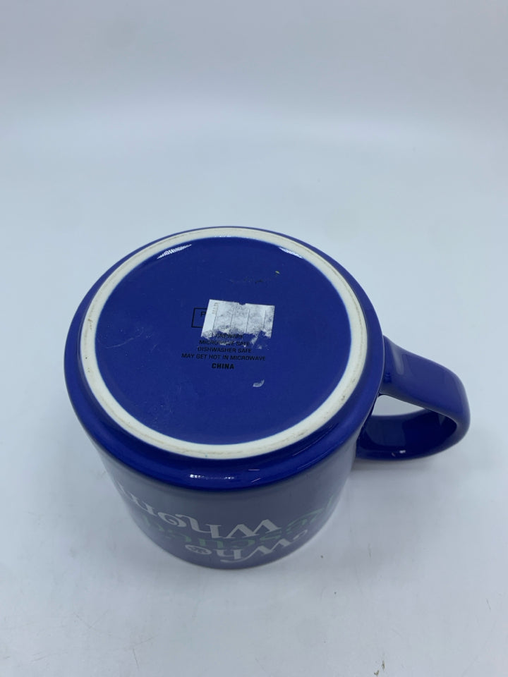 WHO RESCUED WHOM BLUE MUG.