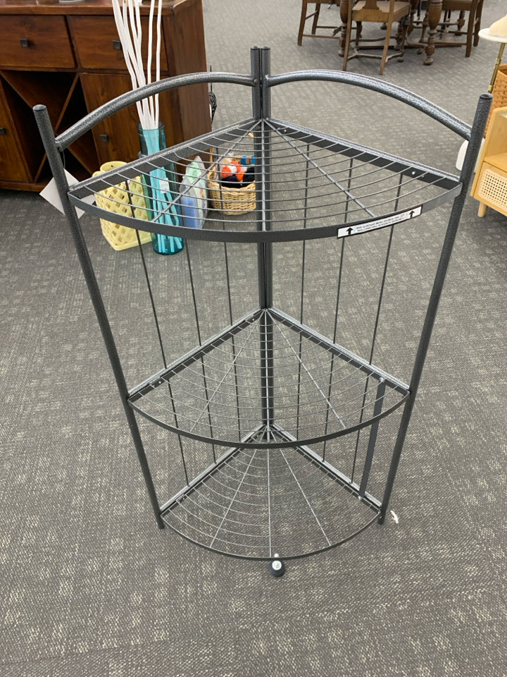 3 TIER GREY METAL CORNER SHELF.