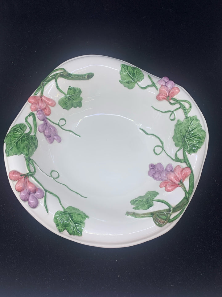 EMBOSSED FLORAL AND VINES WAVY EDGE BOWL.