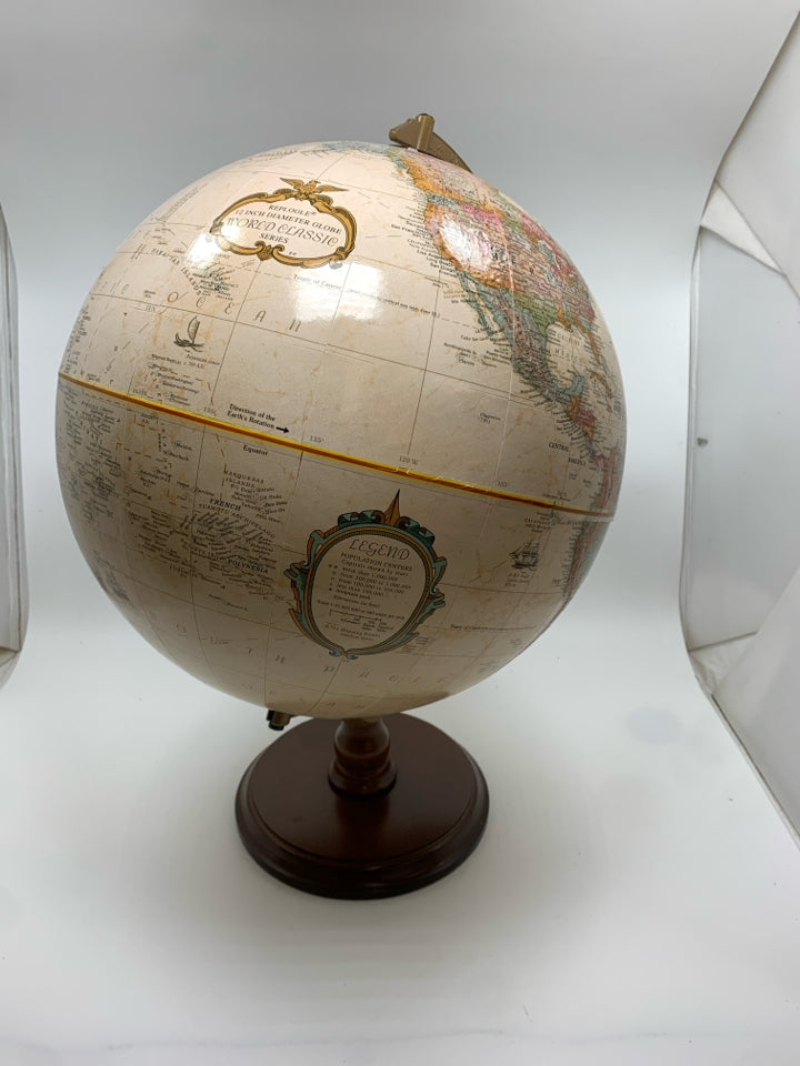REPLOGLE WORLD CLASSIC SERIES GLOBE W/WOODEN BASE.