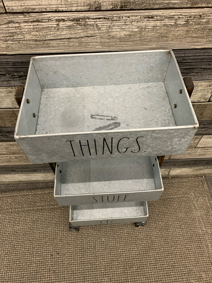 3 TIER METAL/WOOD ROLLING STORAGE CART.