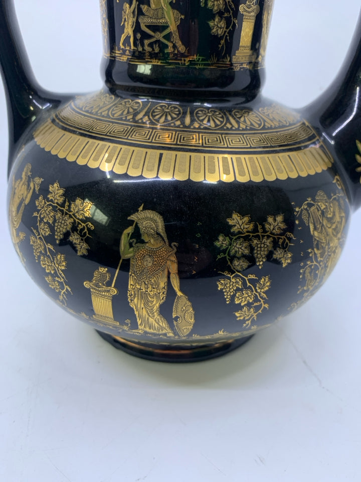 VTG BLACK/ 24K GOLD GREEK MYTHOLOGY PATTERN COFFEE POT.
