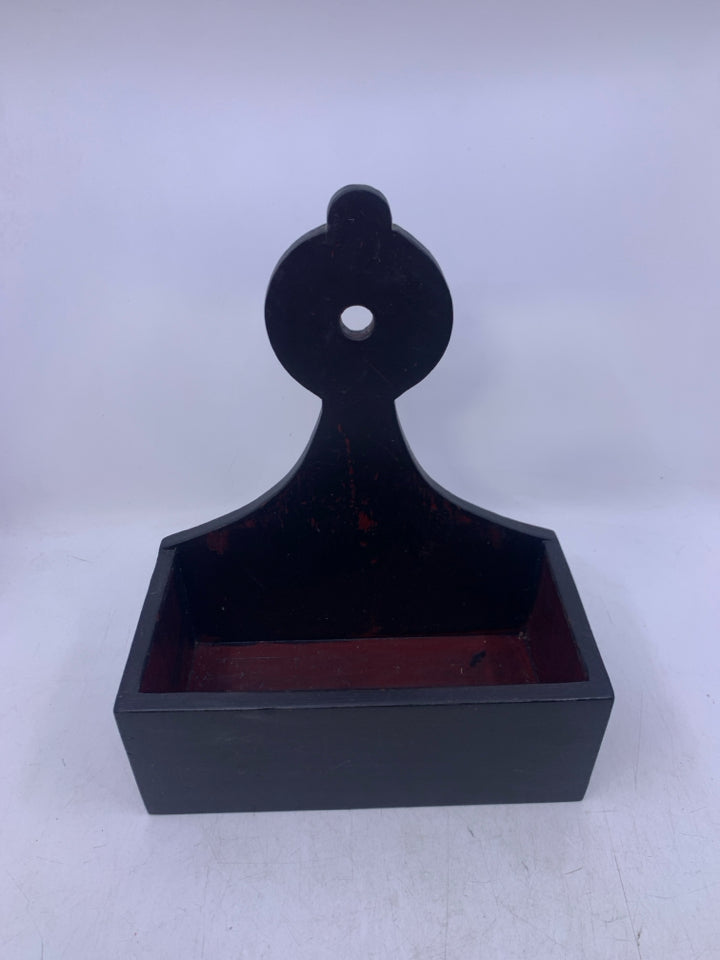 BLACK PAINTED WOOD STORAGE BOX.