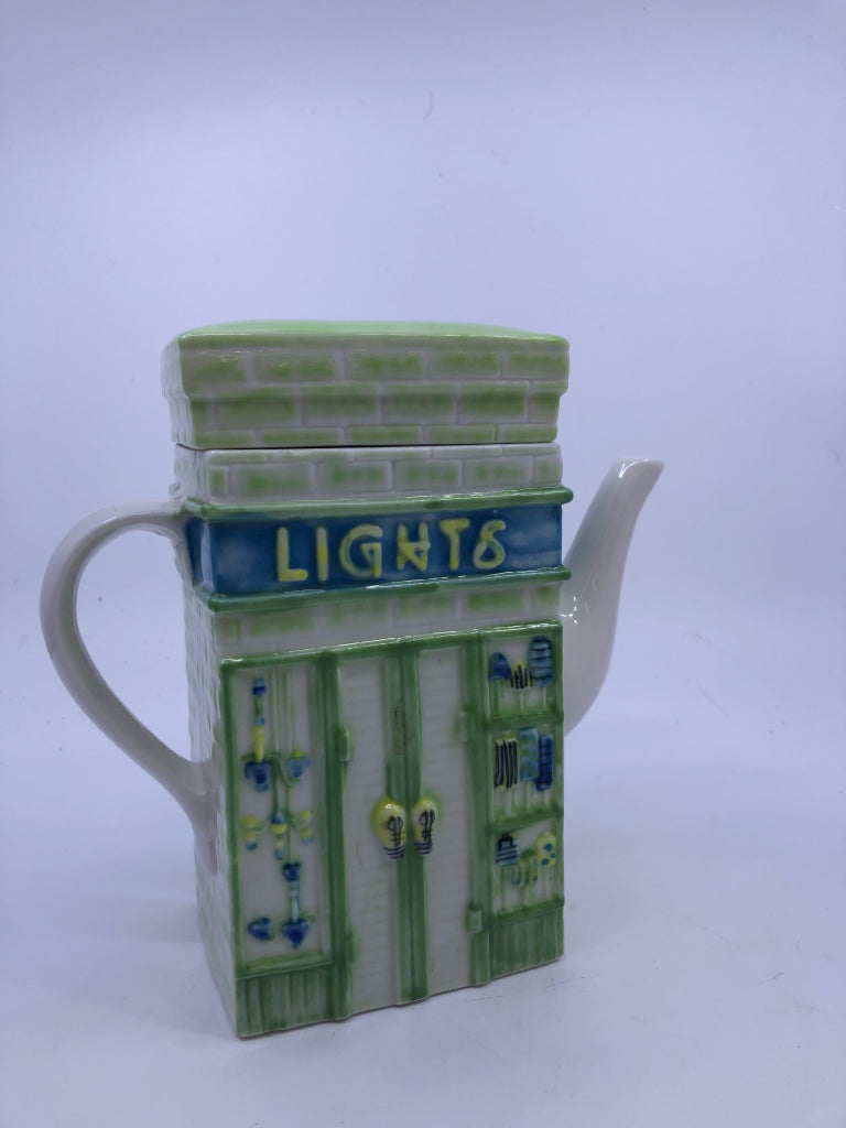 STOREFRONT SHAPED DECOR TEAPOT.